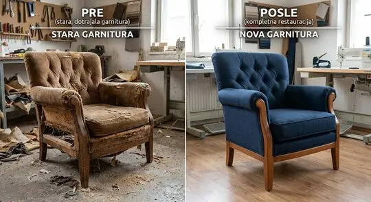 Pre i posle restauracije stare ugaone garniture