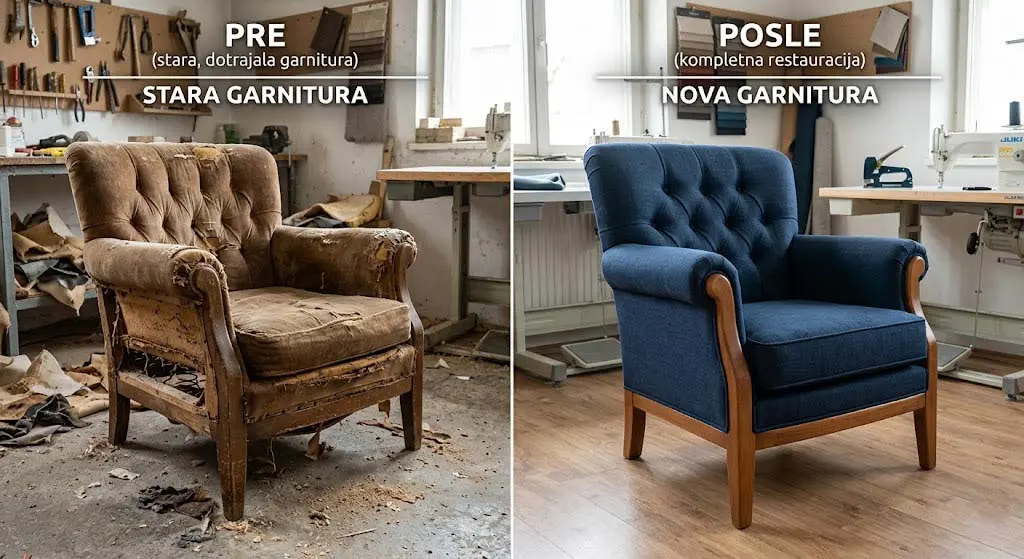 Pre i posle restauracije stare ugaone garniture